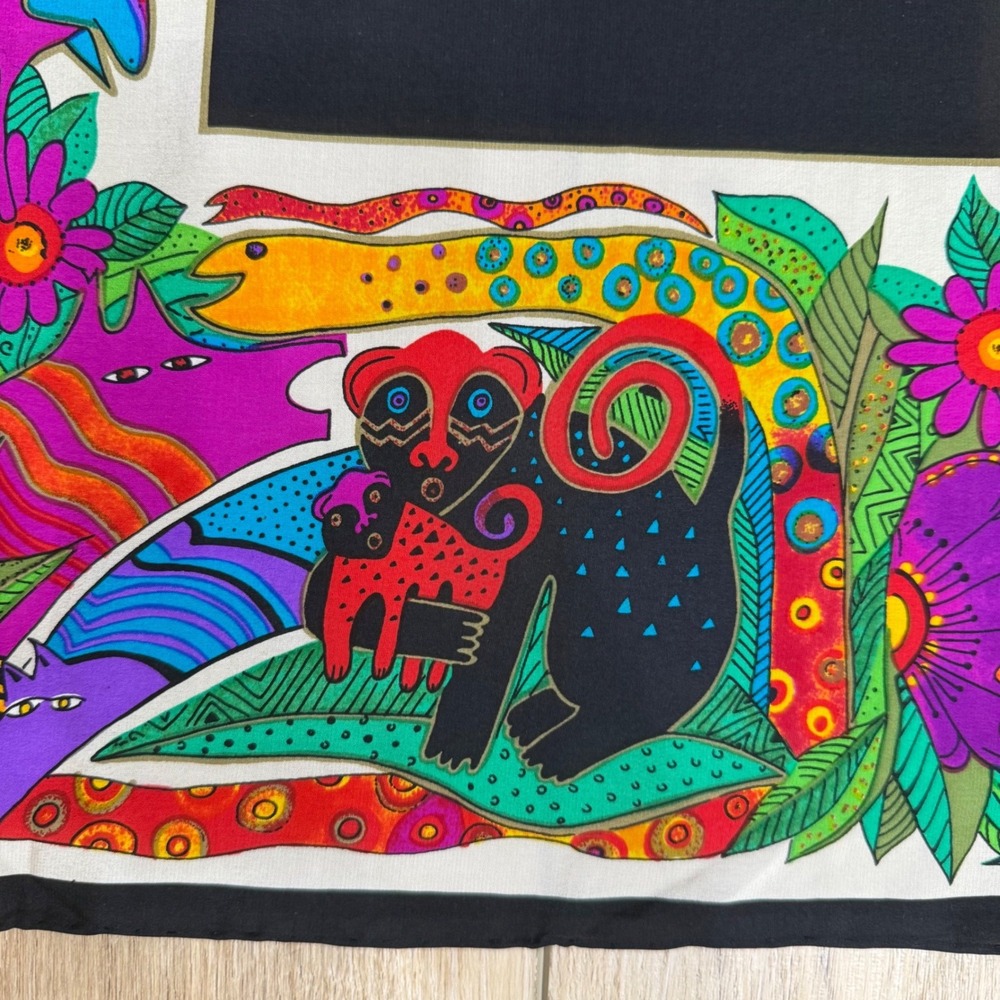 Laurel‎ Burch Vintage Silk Scarf Jungle Animals The Honey Collection Square 20" - Picture 8 of 11